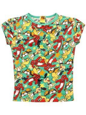 S/M Vintage rare Cartoon Baby Tee Cropped Green Fitted Top Y2K